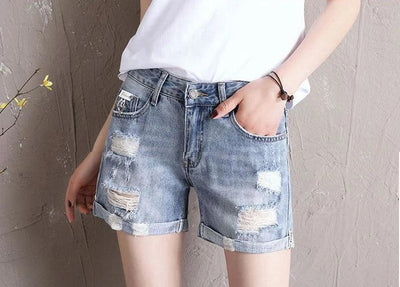 Women's Denim Shorts Ripped Boxer High Waist Female Short Jeans Pants Cheap Offer Aesthetic Hot Kpop Harajuku Fashion Stretchy
