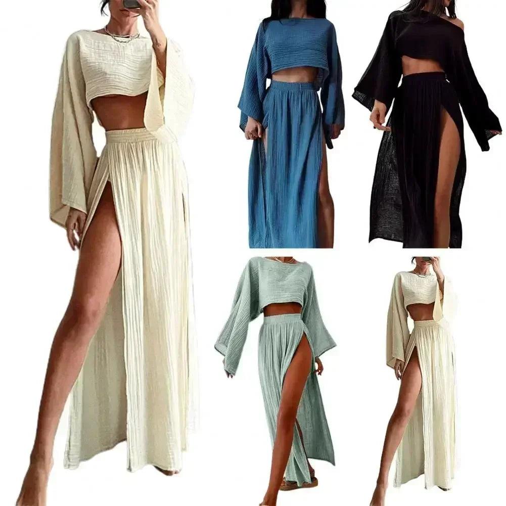 2 pcs/set women crop top ski rt set