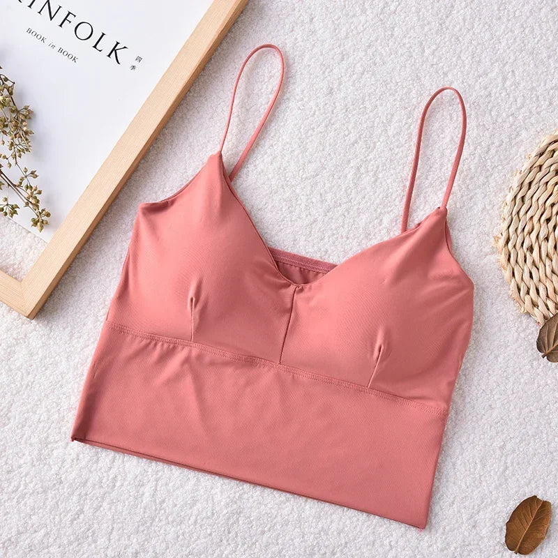 Seamless Women Fashion Crop Top Female Camisole Sexy Tank Tops Streetwear Solid Color Intimate Lingerie Push Up Massage Pad