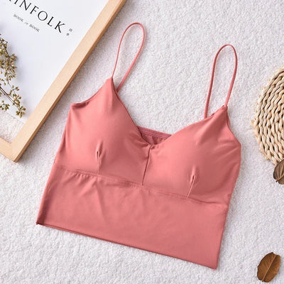 Seamless Women Fashion Crop Top Female Camisole Sexy Tank Tops Streetwear Solid Color Intimate Lingerie Push Up Massage Pad
