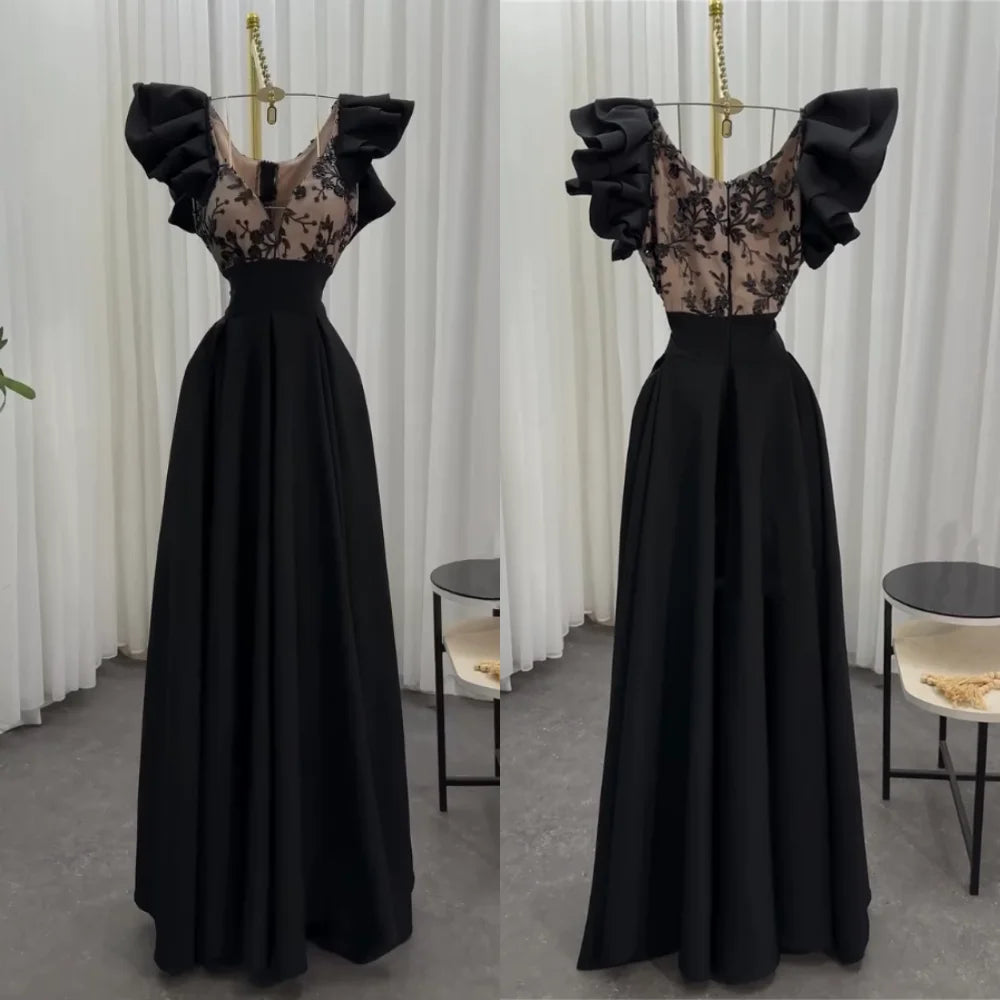 Customized Jersey Sequined Pleat V-neck A-line Long Dresses Bespoke Occasion Women's Evening Elegant Party Wedding Guest Glitter