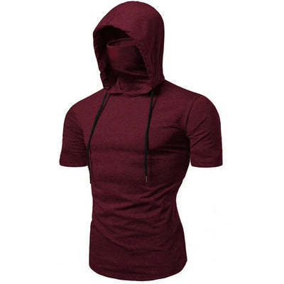 Men Athletic Hoodies Fashion Slim Fit Long Sleeve Sweatshirt with Mask Design Solid Color Sport Fitness Casual Pullover Outwear