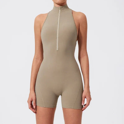 Scrunch Short Sports Jumpsuit Sleeveless Gym Set Women Yoga Clothing  Workout One-piece Suit Female Zipper Overalls for Woman