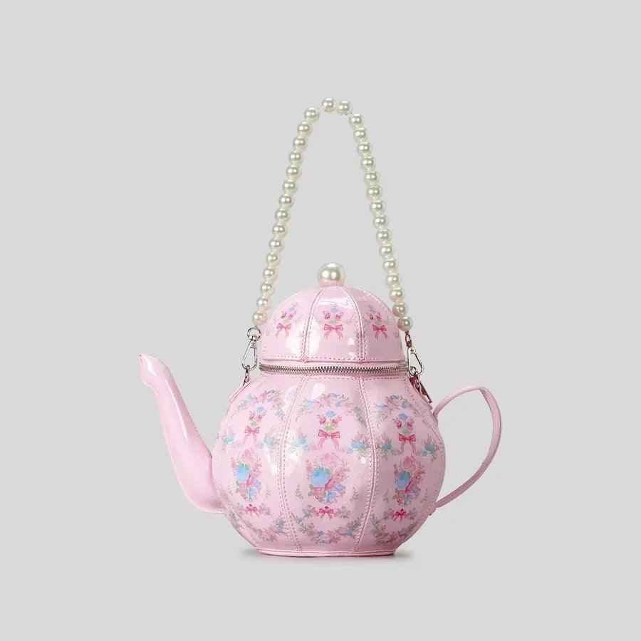 Handbags with teapot design creative vintage print for women shoulder bag pearl chains designer luxury strap
