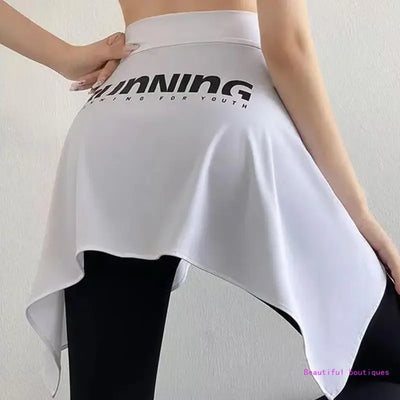 Women Yoga Sport Self Tie Up Cover Up Wrap Skirt Letter Asymmetrical Hip Scarf DropShip