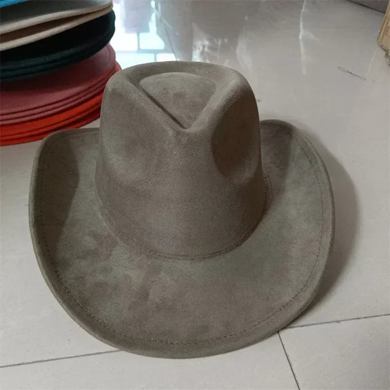 Western suede leather 7.5cm denim women’s fedora hat men’s church jazz fashion travel party 2024