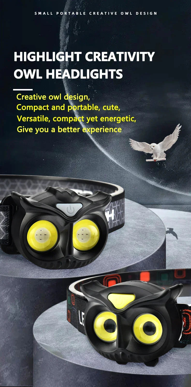 LiitoKala-Small Owl Headlamp, LH-208 209, Can Place 1.2V, 1.5V, AAA Outdoor Climbing Mountain Head Wearing Lamp