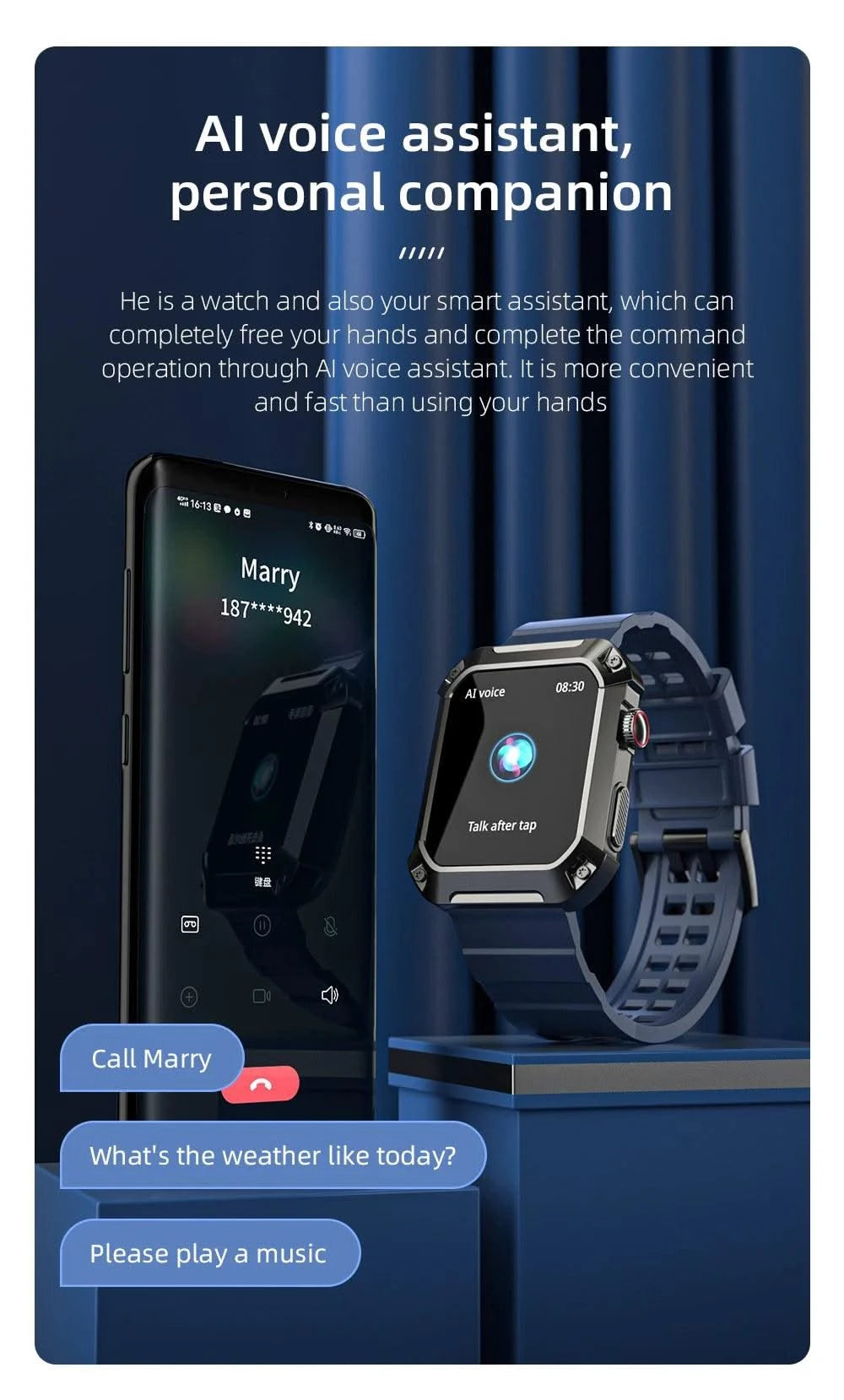 LOKMAT OCEAN 2 Pro Smart Watch Waterproof Bluetooth Calls Smartwatches 1.85 inch Touch Screen Heart Rate Monitor Fitness Tracker