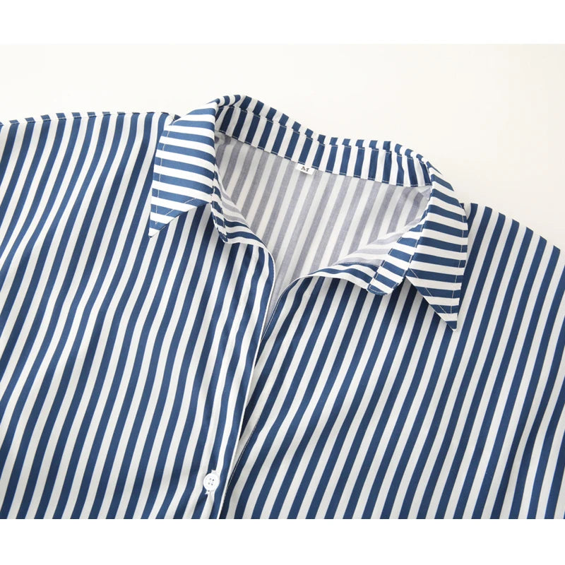 MUJER Striped Casual Shirts for Women Summer Button up Shirts and Blouses for Woman Oversize Blouse Women Long Sleeve Tops Woman