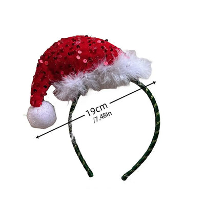 Headwear Sequin Merry Christmas Headbands Festival Red Christmas Hat Hair Hoop Dress Up Plush Holiday Decor