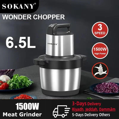 Food Processor 6.5L Electric Meat Grinders Stainless Steel Vegetable Slicer Chopper Crusher Kitchen Blenders Home Appliance