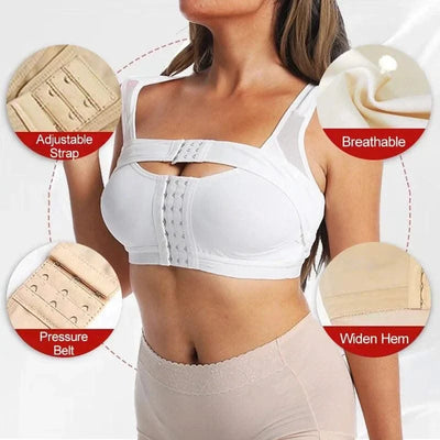 Dimmkof Front Buckle Closure Compression Bras Women's Adjustable Strap Posture Corrector Bras with Breast Support Band Shapewear