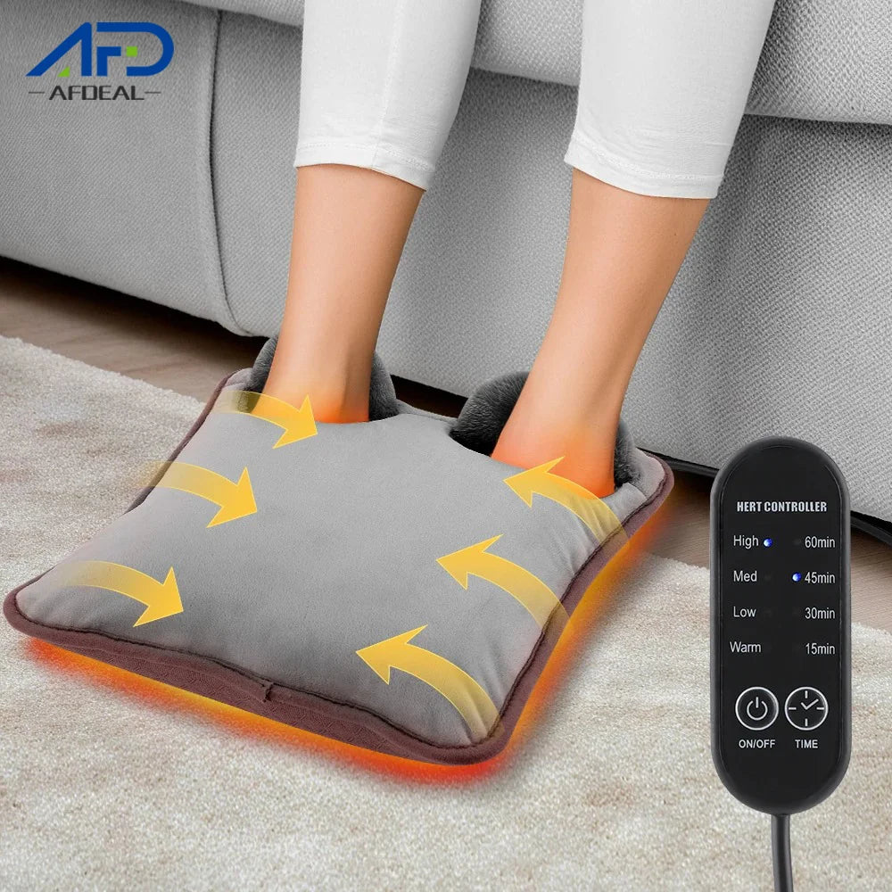 Electric Foot Heating Pad Soft Plush Foot Warmer Heater Household Foot Warming Mat  for Bed Office with 4 Heat Levels & 4 Timer