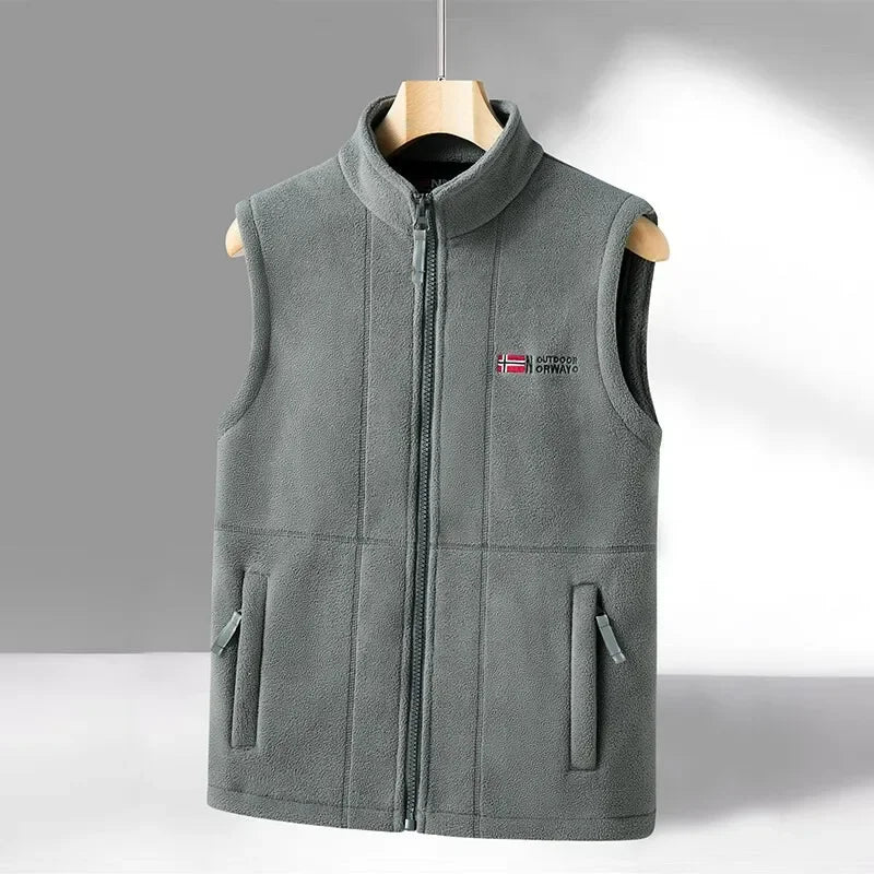 Outerwear Fleece Vest Men Autumn Winter Sleeveless Fleece Jacket Solid Color Warm Vest Outdoor Casual Fashion Hiking Polar Suit