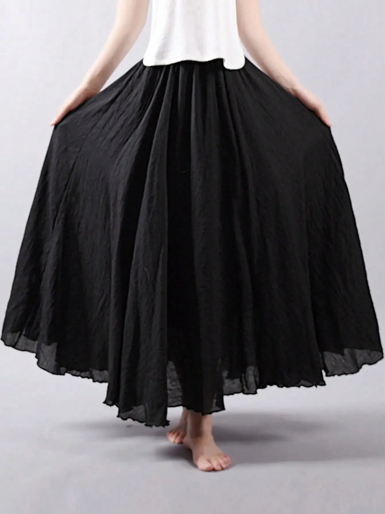 Classic A-line Pleated Skirts for Women High Elastic Waist Solid Black Summer Thin Long Skirt Woman Clothing Women's Skirts