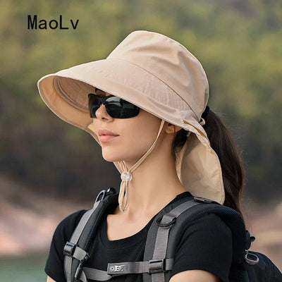Summer Hat Women Outdoor UV Anti Neck Protection Sun Visor men Fishing Hiking Wide Brim Shawl Sunscreen Ponytail Cap undefine
