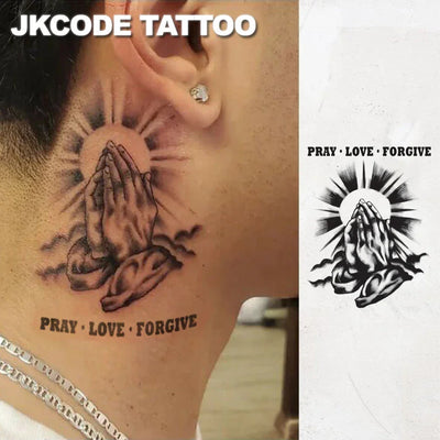 Temporary Tattoos, Sketch tattoo, Holy Maria, Pray & Love, Waterproof,Botanical, hand Tattoos, Magic Tattoos, Lasts 1-2 Weeks