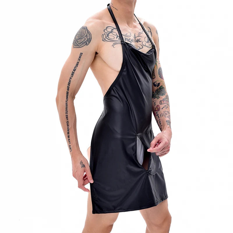 Cosplay Servant Costume Woman Men Sexy Porn Lingerie Zipper Crotch Opening Faux Leather Apron Sex Accessories Erotic Costume