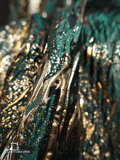 Super concave and convex texture, green-gold three-dimensional vein, jacquard texture, embossed fabric, Hanfu designer fabric