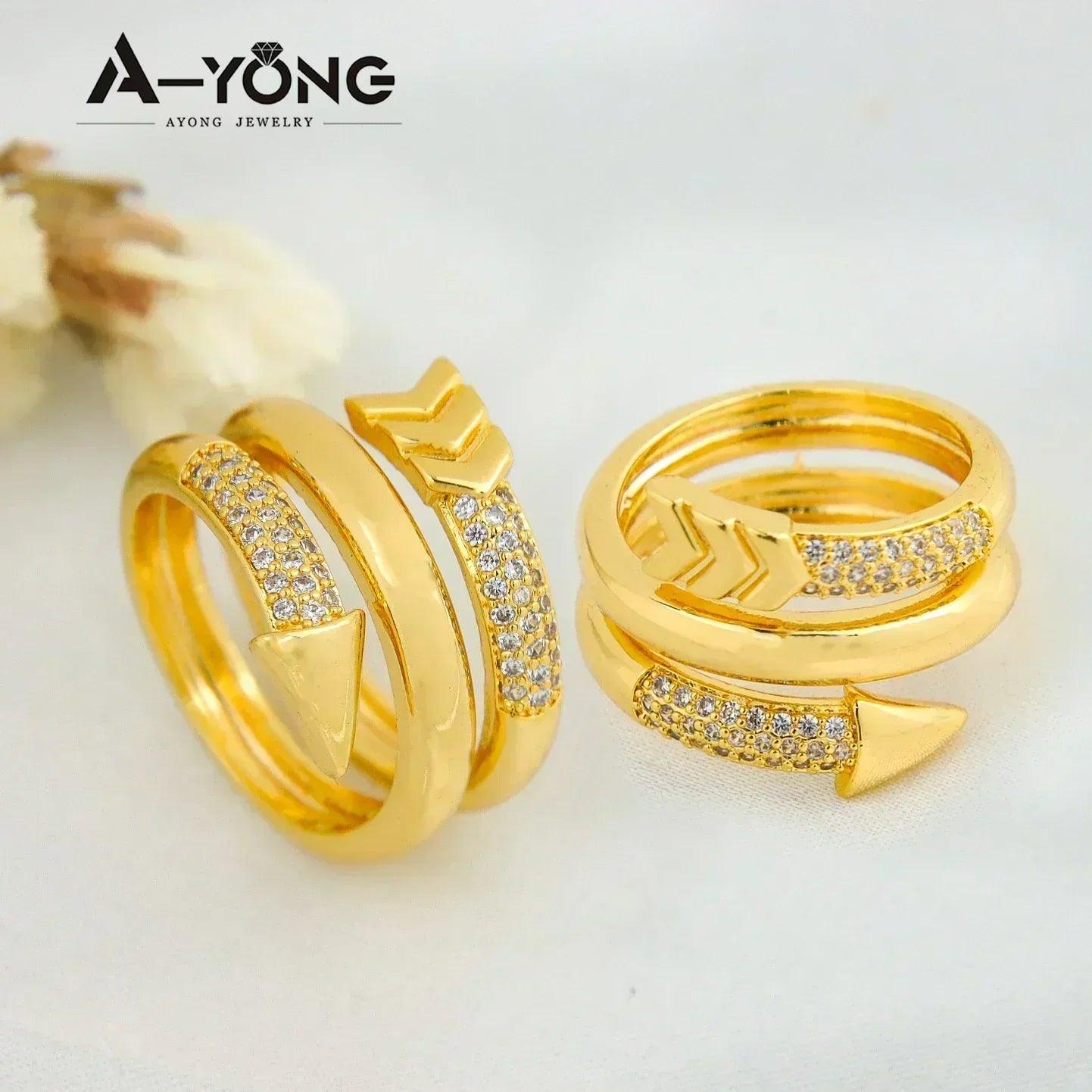 Luxury dubai gold color rings 21k plated fashion punk saudi middle east women vintage jewelry bridal wedding party gifts