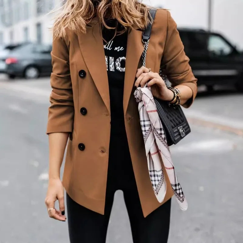 Autumn Winter Women Blazer Top Office Lady New 2025 Fashion Long Sleeve Lapel Collar Button Loose Suit Coat Jacket Outwear