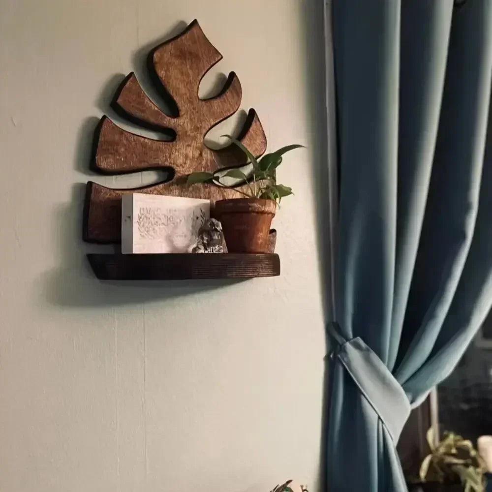 Home decoration wooden wall frame mounted creative plant hanging retro modern storage rack