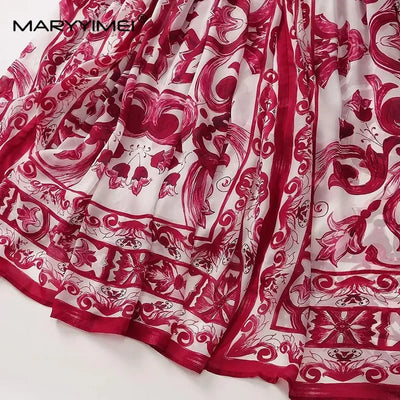 Seifrmann Spring Autumn Designer Women's V-neck Flying sleeve Lace up Print Loose Holiday robe Dresses