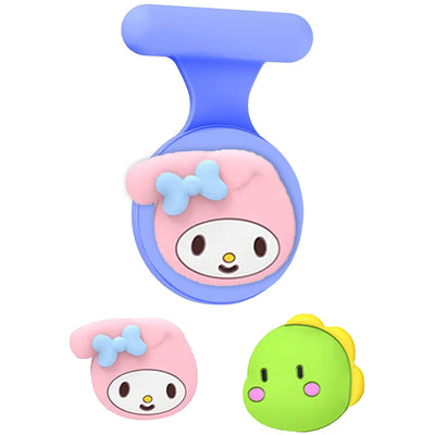 Blue My Melody lanyard with pink bow, green frog charm, AirTag holder for girls