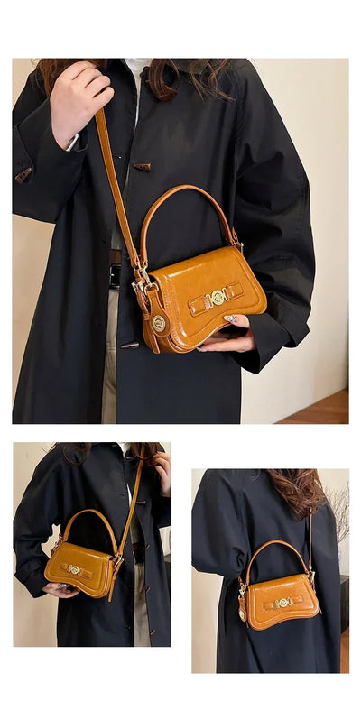 Designer Style Crossbody Bag for Women Genuine Leather Shoulder Handbag Ladies Compact Wallet Phone Holder Purse