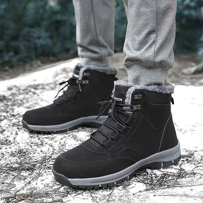 Snow Boots for Men Casual Winter Shoes Platform Non-slip Warm Fur Ankle Boots Plush Combat Outdoor Hiking Motorcycle Boots