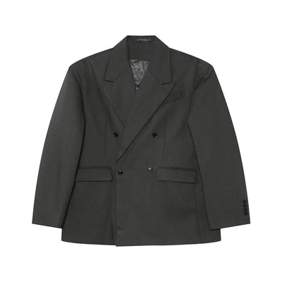 IEFB Korean Style Men's Blazers Double Breasted Shoulder Padded Tops Turn-down Collar Solid Color Loose Male Suit Jackets 9C8669