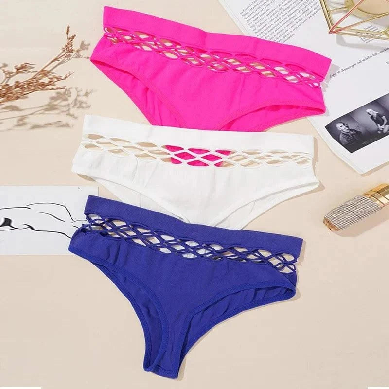 Sexy Women's Thong Panties Mid Waist Hollow G-Strings Lingerie Breathable Nylon Underwear Ladies Thongs Underpants