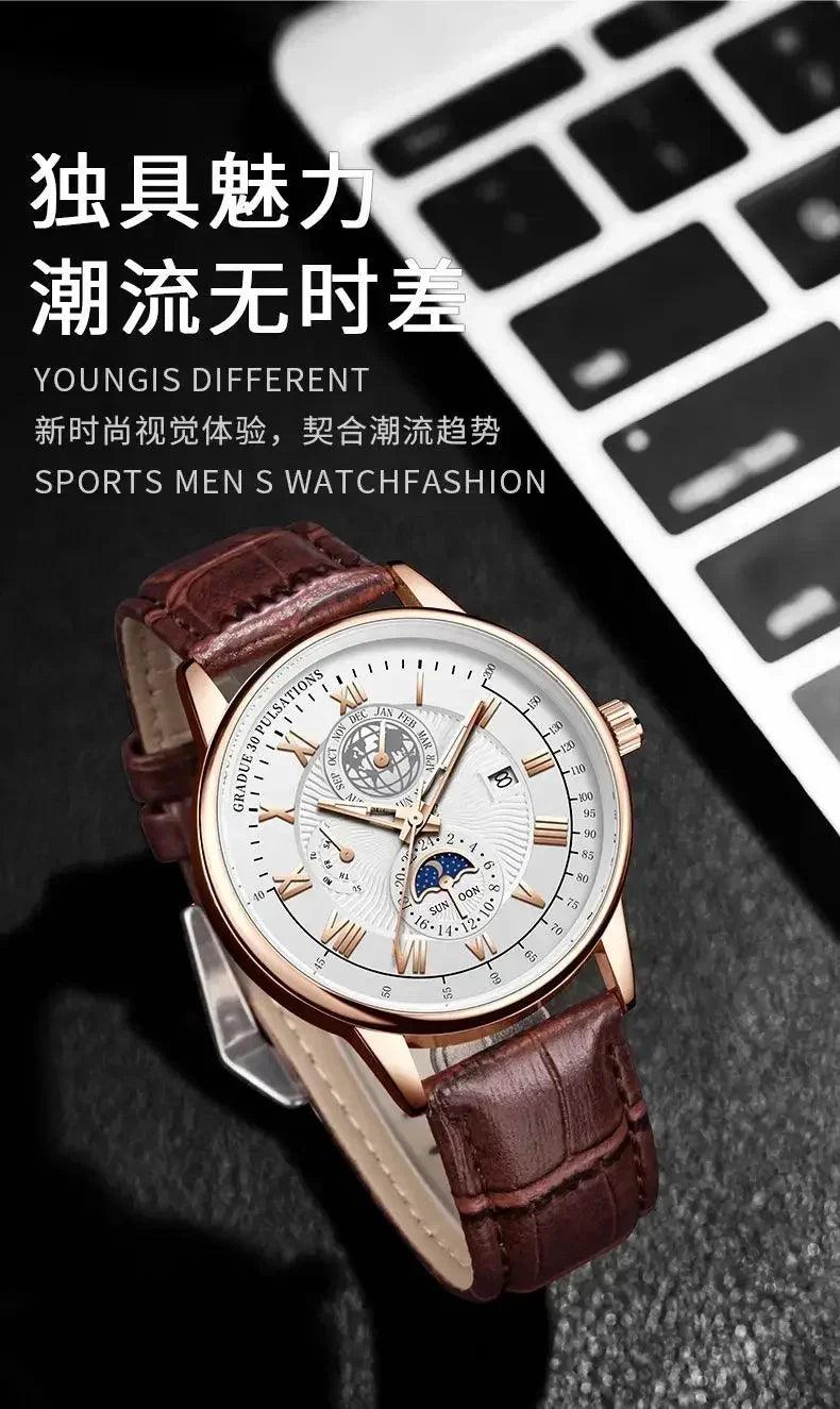 2024 men watch fashion top luxury sport men’s wristwatch waterproof luminous leather date quartz watches man clock