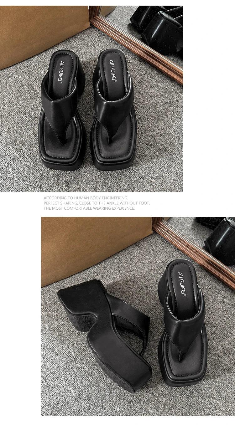Women's Summer Outdoor Platform Sandals Flip Flops High Heel Thi Bot Clog oes Heightening Slippers Korean Sle PU Mat...