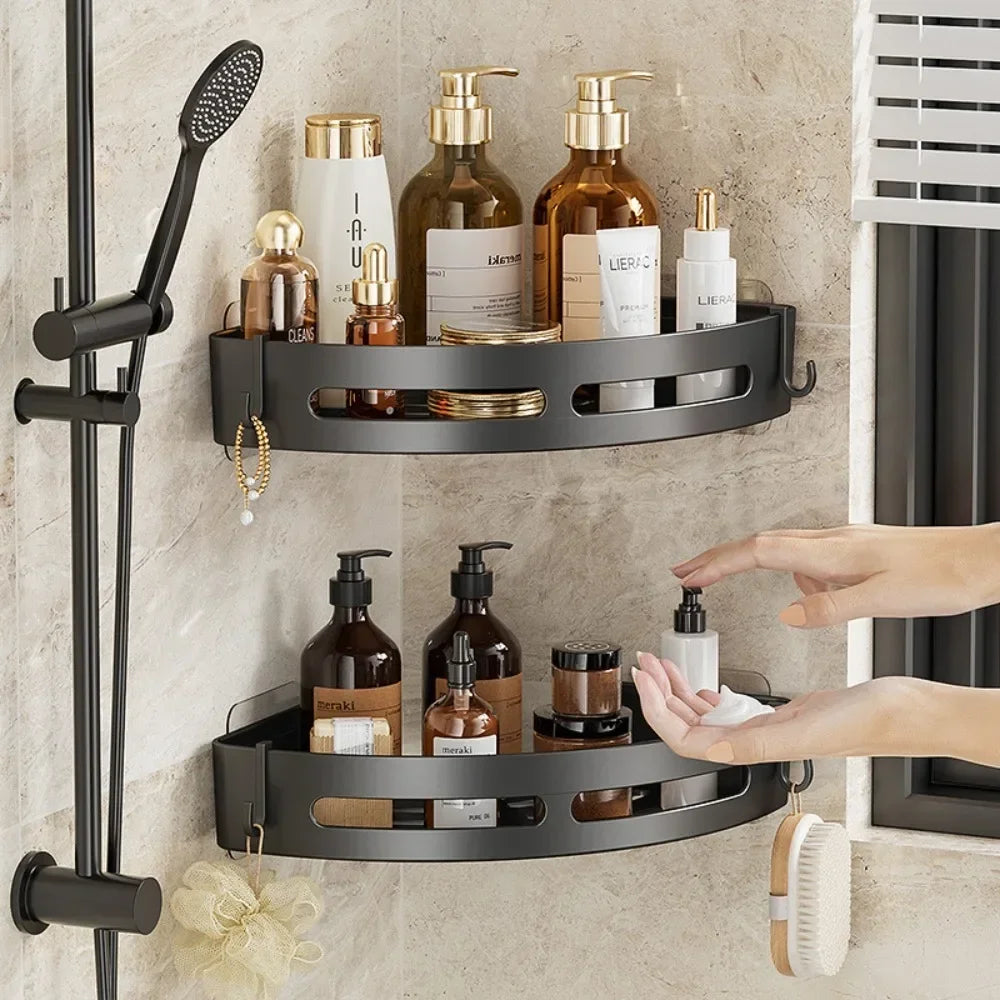 Bathroom Shelves Organizer No Punching Required Kitchen Corner Shelf Racks Shampoo Makeup Storage Holder Shower Towel Caddy Rack