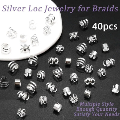 40PCS Hair Jewelry for Braids Gold Hair Cuffs Multi Style Rings Adjustable Hair Beads for Braid Loc Dreadlock Accessories