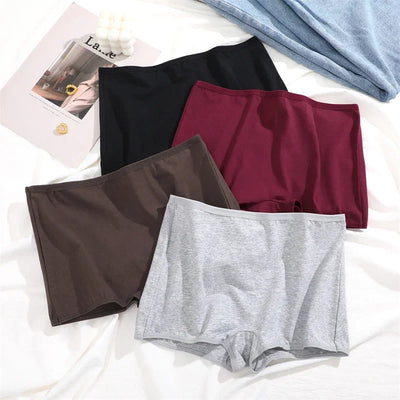 4PCS Women's Panties Cotton Seamless Sports Boxers Underwear Female Solid Color Briefs Cozy Lingerie Intimate Underpants XS-XL