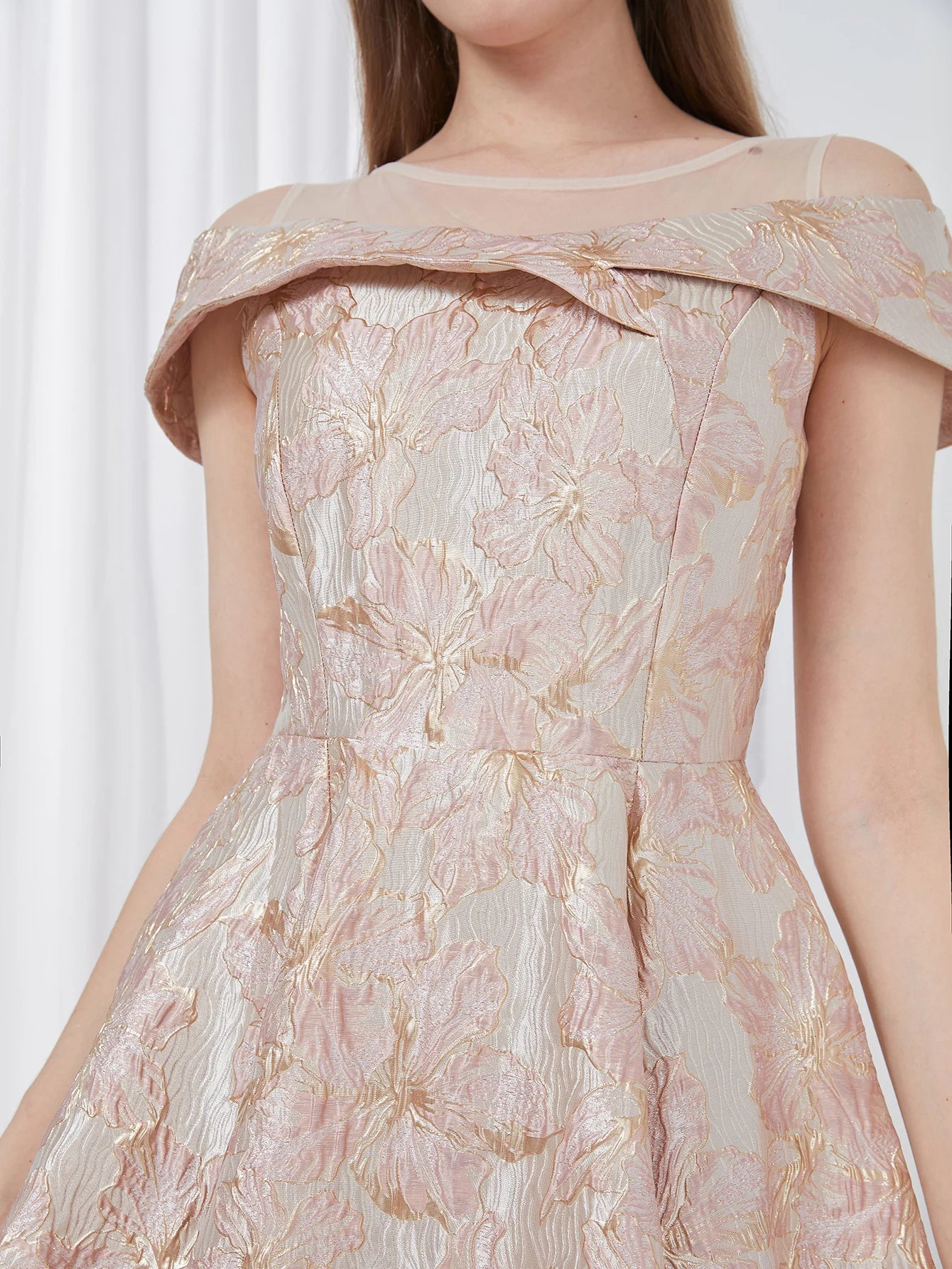 DEVCHATA Luxury New Short Evening Dress Women Jacquard Patchwork Embroidery Party Dress Elegant A Line Floral Ball Gown Vestido