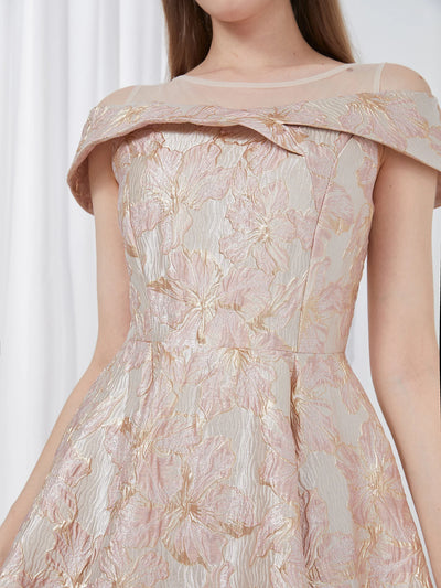 DEVCHATA Luxury New Short Evening Dress Women Jacquard Patchwork Embroidery Party Dress Elegant A Line Floral Ball Gown Vestido