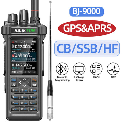 BAJETON BJ-9000 GPS APRS Walkie Talkies 10W CB 27Mhz CB/SSB/HF Receive Bluetooth Programming NOAA ShortWave For RT-950 Ham Radio