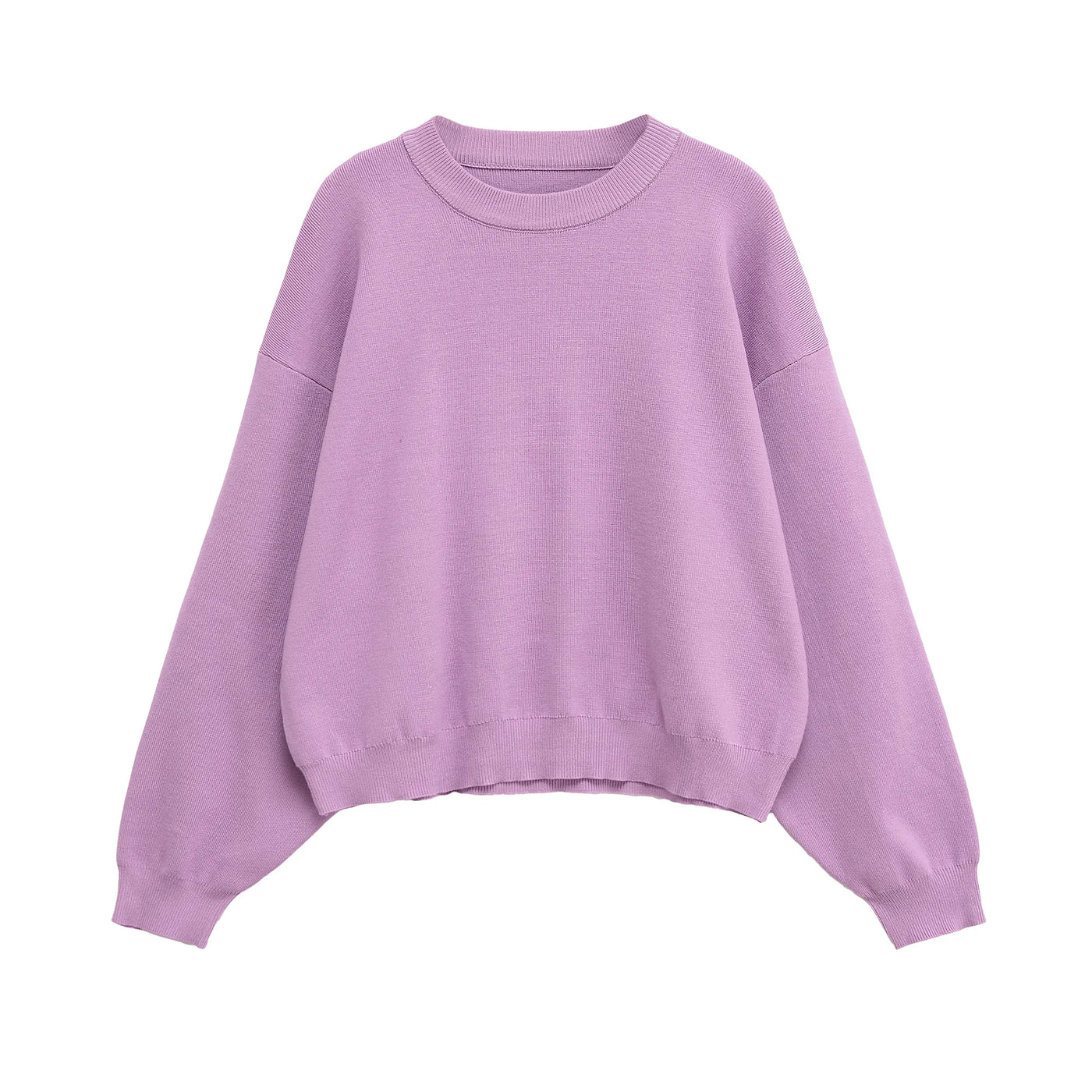 Women's clothing autumn new products simple casual and fashionable ribbed round neck long sleeve knitted sweatshirt