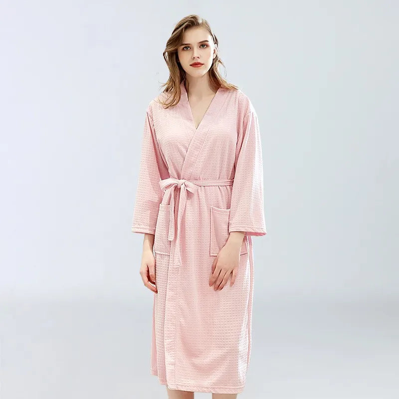 Women's Solid Bathrobe V-Neck Front Belt 2 Pockets Sleeping Robe Lightweight Quick Dry Soft Sleepwear Nightwear In Various Color
