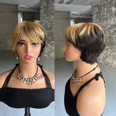 Short Human Hair Wigs Pixie Cut Straight perruque bresillienne for Black Women Full Machine Made Wigs With Bangs Cheap Wig