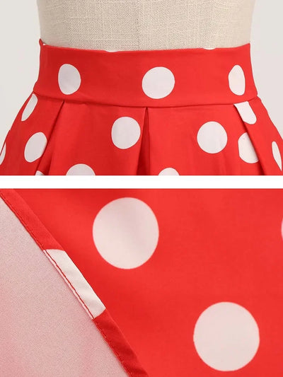 Summer Casual Women Midi Skirt Polka Dot High Waist Retro Vintage 50s Pleated Party Skirts