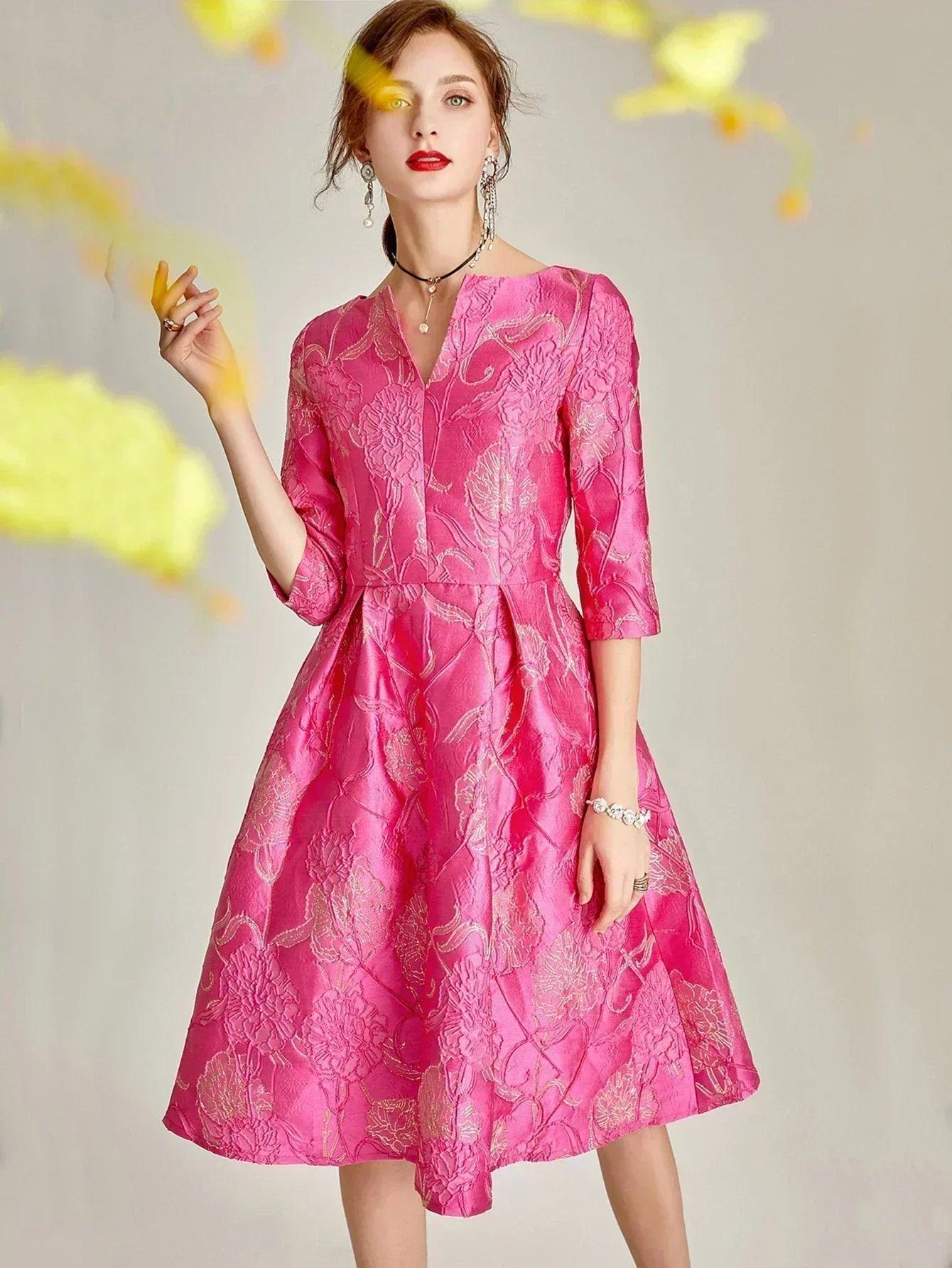 Luxury dress women fashion elegant jacquard party floral clothing evening vintage formal vestidos