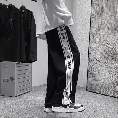 Men New Pant Casual Sweat Pants Solid Color Loose Drawstring Wide-leg Letter Trouser Fashion Straight Casual Pants for Men