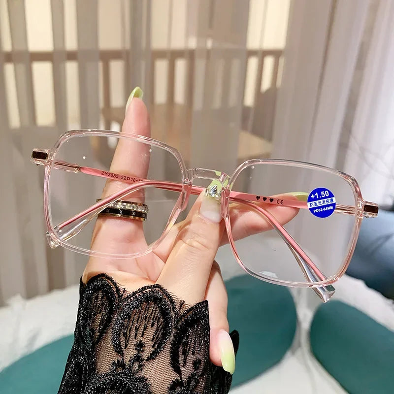 Anti Blue Light Blocking Glasses Oversized Square Reading Glasses for Women Men TR Frame High-definition Presbyopia Eyewear