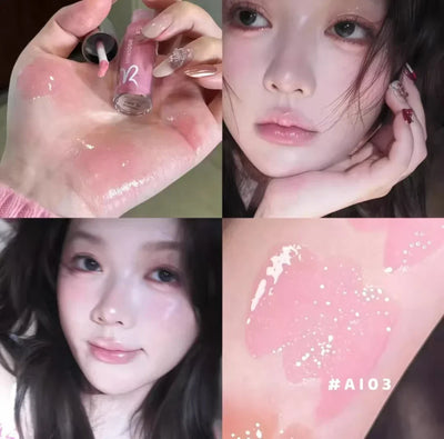 HYNTOOR Lip Gloss Shiny Shimmer Mirror Hydrating Moisturizing Water Shine Lipstick Nourishing Care Dewy Lip Makeup