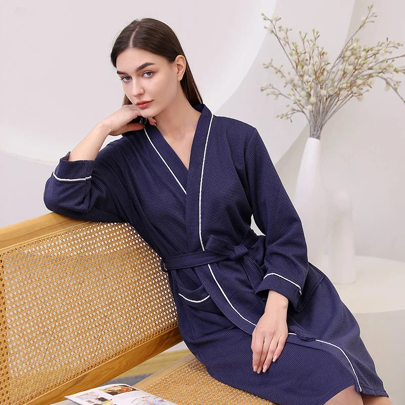 Waffle Patterned Bathrobe High Quality Water Absorption and Quick Drying Bathrobe for Couples