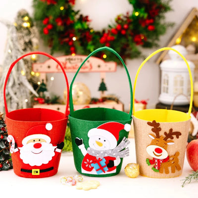 Christmas Gift Bag Spacious Cartoon Gift Bucket Elk Cloth Handbag Festive Santa Claus Bag For Gift Giving 'S Party